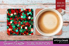 Glitter Christmas Square Coaster - Faux Seqiun Sublimation Product Image 1