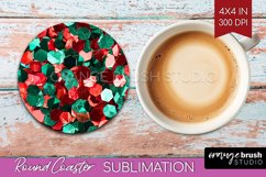 Glitter Christmas Round Coaster - Faux Seqiun Sublimation Product Image 1