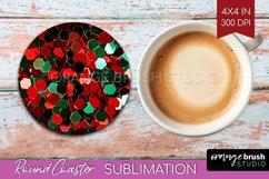 Glitter Christmas Round Coaster - Faux Seqiun Sublimation Product Image 1