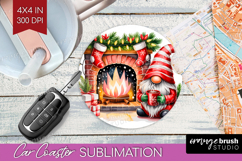 Christmas Gnome Car Coaster - Cute Gnome Coaster PNG Product Image 1