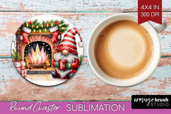 Christmas Gnome Round Coaster - Cute Gnome Coaster PNG Product Image 1
