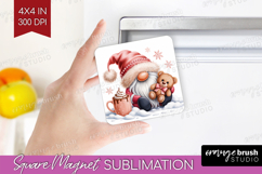 Christmas Gnome Magnet Sublimation - Cute Gnome Square PNG Product Image 1