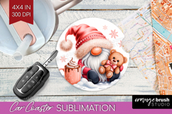 Christmas Gnome Car Coaster - Cute Gnome Coaster PNG Product Image 1