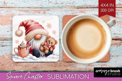 Christmas Gnome Square Coaster - Cute Gnome Coaster PNG Product Image 1