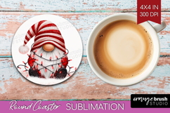 Christmas Gnome Round Coaster - Cute Gnome Coaster PNG Product Image 1