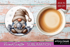 Christmas Gnome Round Coaster - Cute Gnome Coaster PNG Product Image 1