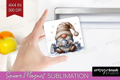 Christmas Gnome Magnet Sublimation - Cute Gnome Square PNG Product Image 1