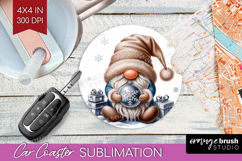 Christmas Gnome Car Coaster - Cute Gnome Coaster PNG Product Image 1