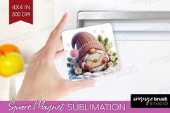 Christmas Gnome Magnet Sublimation - Cute Gnome Square PNG Product Image 1