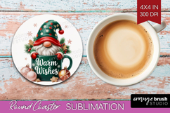 Christmas Gnome Round Coaster - Cute Gnome Coaster PNG Product Image 1