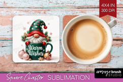 Christmas Gnome Square Coaster - Cute Gnome Coaster PNG Product Image 1