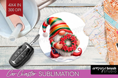 Christmas Gnome Car Coaster - Cute Gnome Coaster PNG Product Image 1