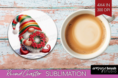 Christmas Gnome Round Coaster - Cute Gnome Coaster PNG Product Image 1