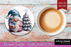 Christmas Gnome Round Coaster - Cute Gnome Coaster PNG Product Image 1