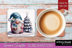 Christmas Gnome Square Coaster - Cute Gnome Coaster PNG Product Image 1