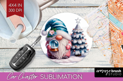 Christmas Gnome Car Coaster - Cute Gnome Coaster PNG Product Image 1