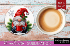 Christmas Gnome Round Coaster - Cute Gnome Coaster PNG Product Image 1
