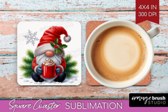 Christmas Gnome Square Coaster - Cute Gnome Coaster PNG Product Image 1