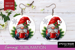 Christmas Gnome Round Earrings - Cute Gnome PNG Sublimation Product Image 1