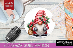 Christmas Gnome Car Coaster - Cute Gnome Coaster PNG Product Image 1