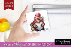 Christmas Gnome Magnet Sublimation - Cute Gnome Square PNG Product Image 1