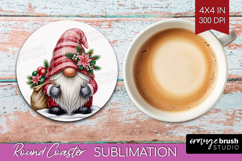 Christmas Gnome Round Coaster - Cute Gnome Coaster PNG Product Image 1