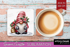 Christmas Gnome Square Coaster - Cute Gnome Coaster PNG Product Image 1