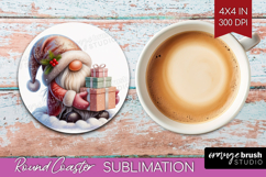 Christmas Gnome Round Coaster - Cute Gnome Coaster PNG Product Image 1