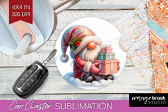 Christmas Gnome Car Coaster - Cute Gnome Coaster PNG Product Image 1