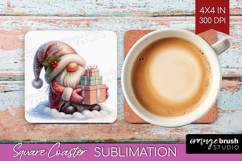 Christmas Gnome Square Coaster - Cute Gnome Coaster PNG Product Image 1