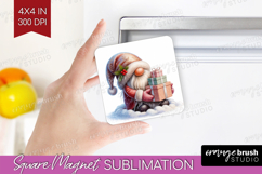 Christmas Gnome Magnet Sublimation - Cute Gnome Square PNG Product Image 1