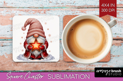 Christmas Gnome Square Coaster - Cute Gnome Coaster PNG Product Image 1