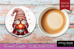 Christmas Gnome Round Coaster - Cute Gnome Coaster PNG Product Image 1