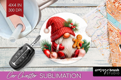 Christmas Gnome Car Coaster - Cute Gnome Coaster PNG Product Image 1