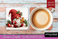 Christmas Gnome Square Coaster - Cute Gnome Coaster PNG Product Image 1