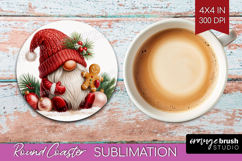 Christmas Gnome Round Coaster - Cute Gnome Coaster PNG Product Image 1