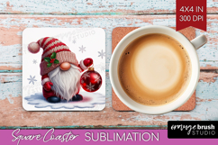 Christmas Gnome Square Coaster - Cute Gnome Coaster PNG Product Image 1