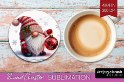Christmas Gnome Round Coaster - Cute Gnome Coaster PNG Product Image 1