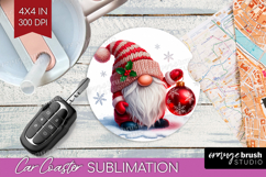 Christmas Gnome Car Coaster - Cute Gnome Coaster PNG Product Image 1