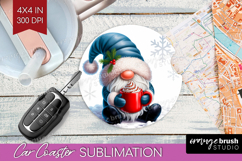 Christmas Gnome Car Coaster - Cute Gnome Coaster PNG Product Image 1