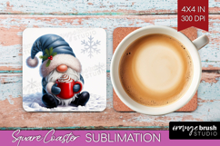 Christmas Gnome Square Coaster - Cute Gnome Coaster PNG Product Image 1