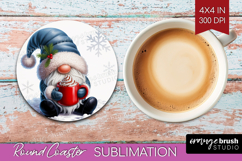 Christmas Gnome Round Coaster - Cute Gnome Coaster PNG Product Image 1