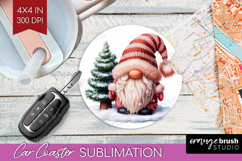 Christmas Gnome Car Coaster - Cute Gnome Coaster PNG Product Image 1