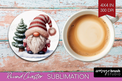 Christmas Gnome Round Coaster - Cute Gnome Coaster PNG Product Image 1