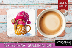 Christmas Gnome Square Coaster - Cute Gnome Coaster PNG Product Image 1