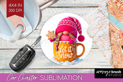 Christmas Gnome Car Coaster - Cute Gnome Coaster PNG Product Image 1