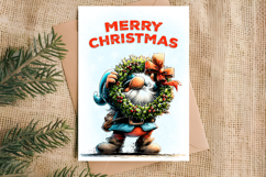 Merry Christmas card printable Christmas gnome with wreath Product Image 4