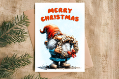 Merry Christmas card printable Christmas gnome with wreath Product Image 2