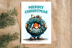 Merry Christmas card printable Christmas gnome gifts, wreath Product Image 2