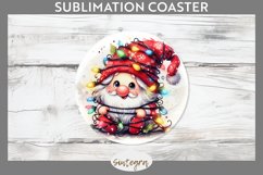 Christmas Gnome v5 Entangled in Lights Round Coaster PNG Product Image 1